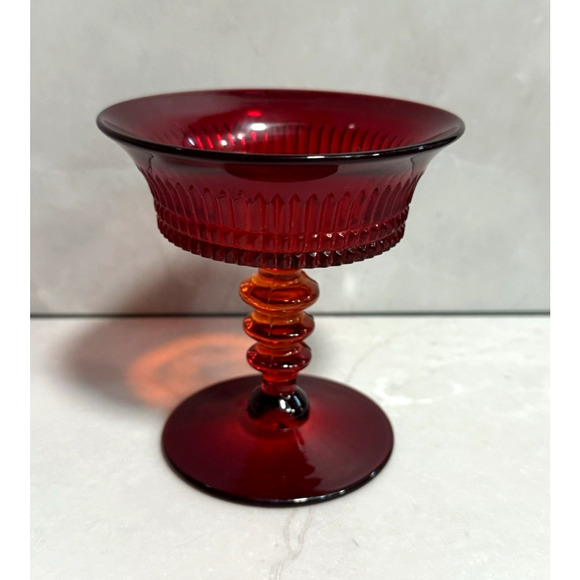 Set of 4 1920s Vintage Fenton Ruby Red Lincoln Inn Sherbet Glasses Stemware - Picture 6 of 9